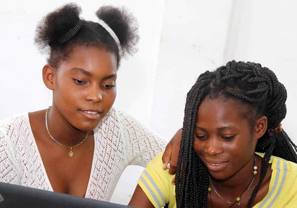 Girls in Haiti engage in online activities to learn more about careers in STEM for Information and Communications Technology, ICT, Day.