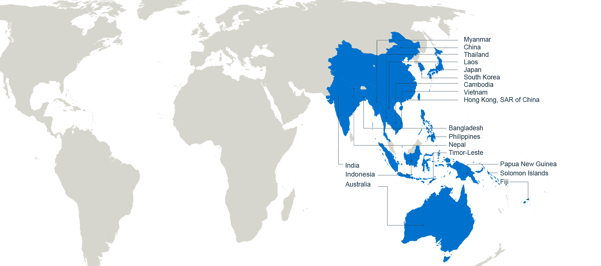 Map of where we work in Asia Pacific