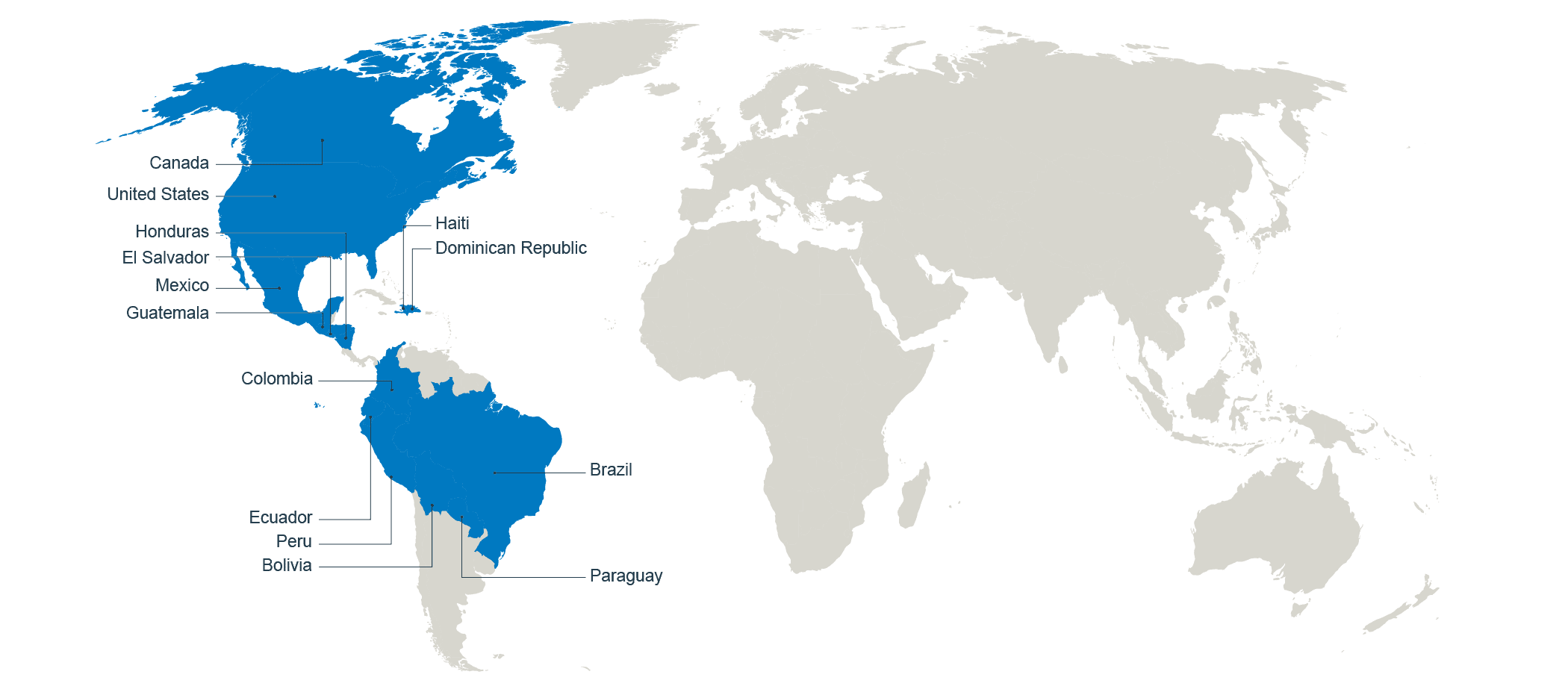 Map of where we work in the Americas