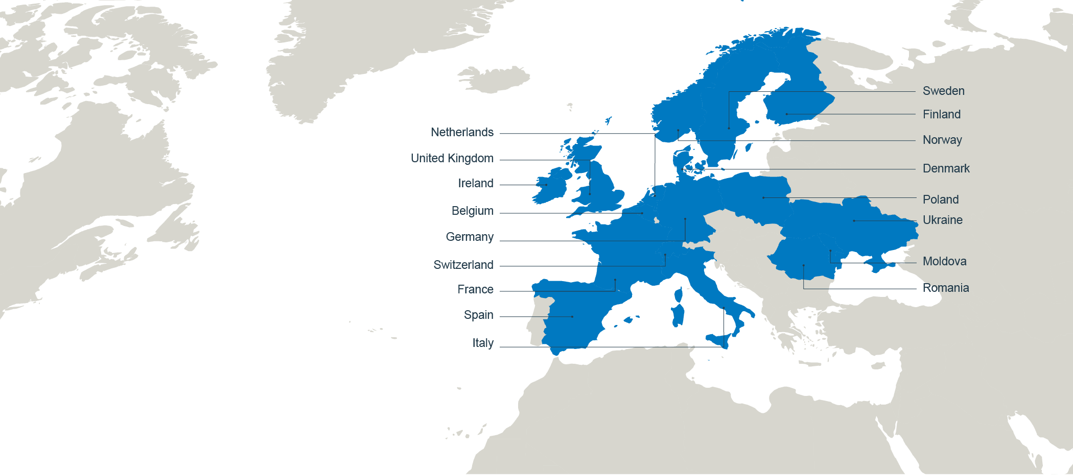 Map of where we work in Europe